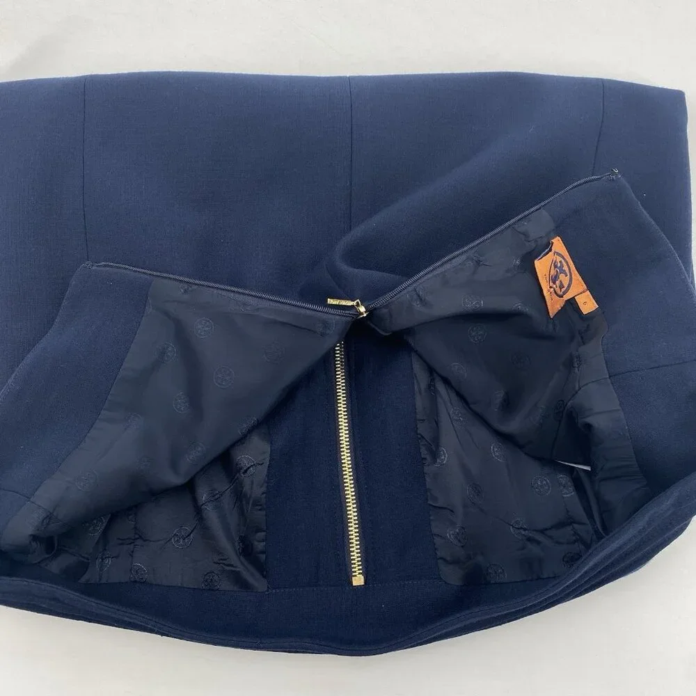 Tory Burch Size 6 Blue Rosalyn Pencil Skirt Wool Blend High Waist Gold Zippers